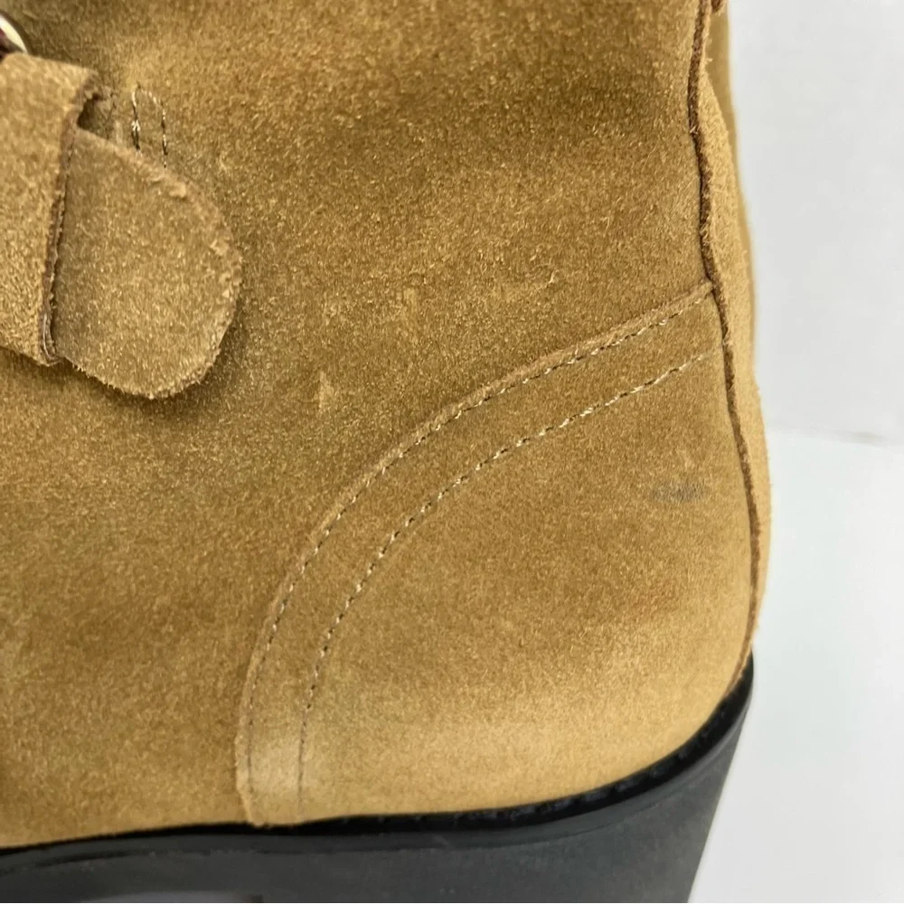 Saks Fifth Avenue Hailey Suede Chunky Winter Boots w Buckles Faux Fur Trim Sz 10